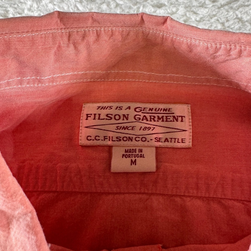 Filson Garment Long‎ Sleeve Button Up Dress Shirt Cotton Light Red Salmon Medium - Picture 3 of 7